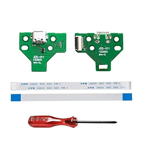 Rinbers® Pack of 2 JDS-011 Replacement Charging Port Micro USB Adaptor Charger Socket Circuit Board with 12 Pin Flex Cable for Sony PS4 2nd Gen