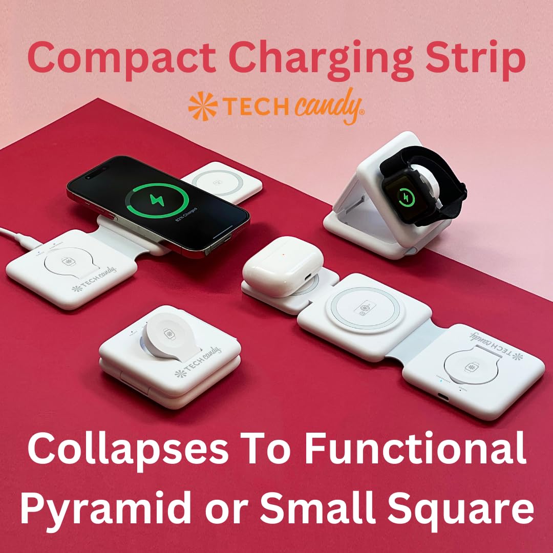 Tech Candy The Three Way Charging Valet Wireless Charging Pad - Charge 3 Devices at Once, Compact, Qi Charger for Travel, Foldable, 20W, Fast