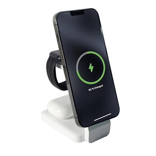 3-in-1 Wireless Charging Station for Apple Devices - Magnetic Foldable Fast Charger for iPhone, Apple Watch & AirPods with Stand - Travel-Friendly