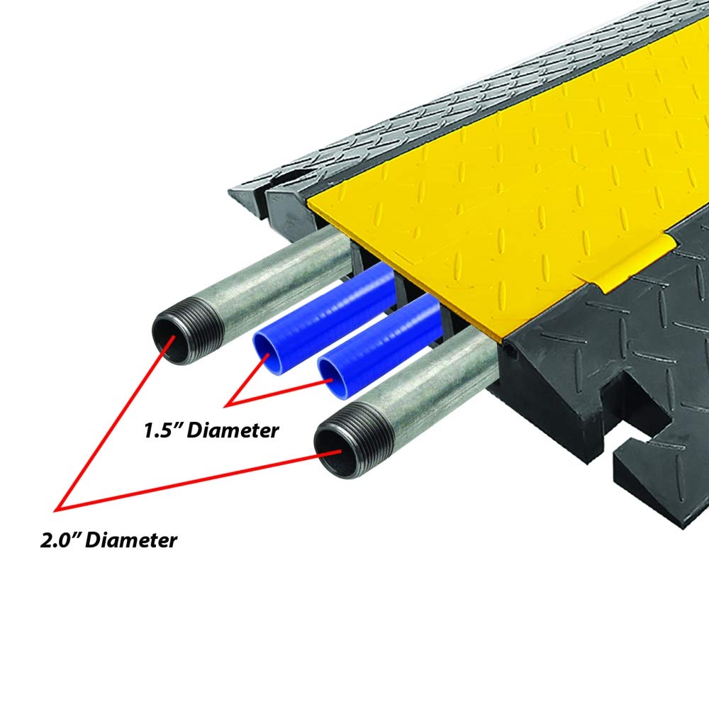 Pyle Hose & Cable Protection Ramp - Extra Heavy Duty Four Channel Extra Large Opening for Water Hose Car Truck Pedestrian Ramp Supports 55000 Lbs