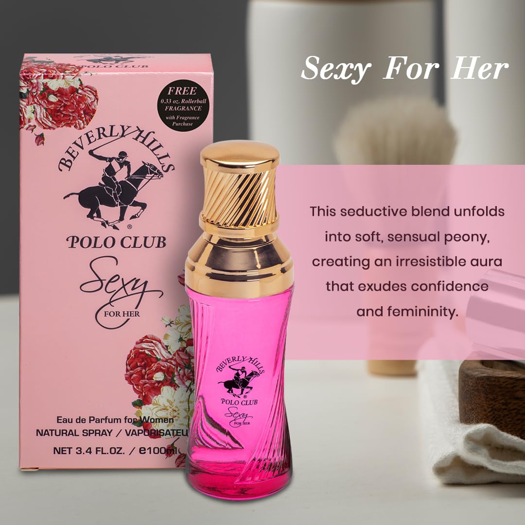 Beverly Hills Polo Club Sexy for Her – Eau de Parfum Spray 3.4 fl oz, Fresh Floral Perfume with Citrus, Jasmine & Rose Notes (Packaging May Vary)