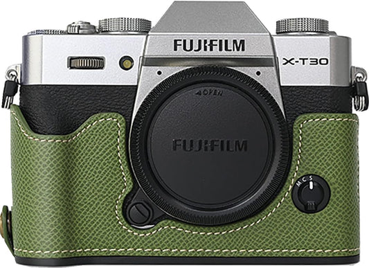 BMAOLLONGB X-T30 III/II Case, Handmade Carbon Fiber PU Leather Half Camera Case Bag Cover Bottom Opening Version for Fujifilm XT30 X-T30 III/II