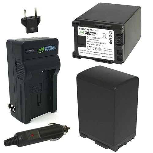 Wasabi Power Battery (2-Pack) and Charger for Canon BP-827 and Canon VIXIA HF20, HF21, HF200, HF G10, G20, M30, M31, M32, M40, M41, M300, M400, S10