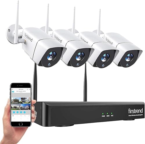 Wireless Security Camera System, Firstrend 8CH 1080P Wireless NVR System with 4 pcs 1.3MP IP Security Camera with 65 ft Night Vision and Easy Remote