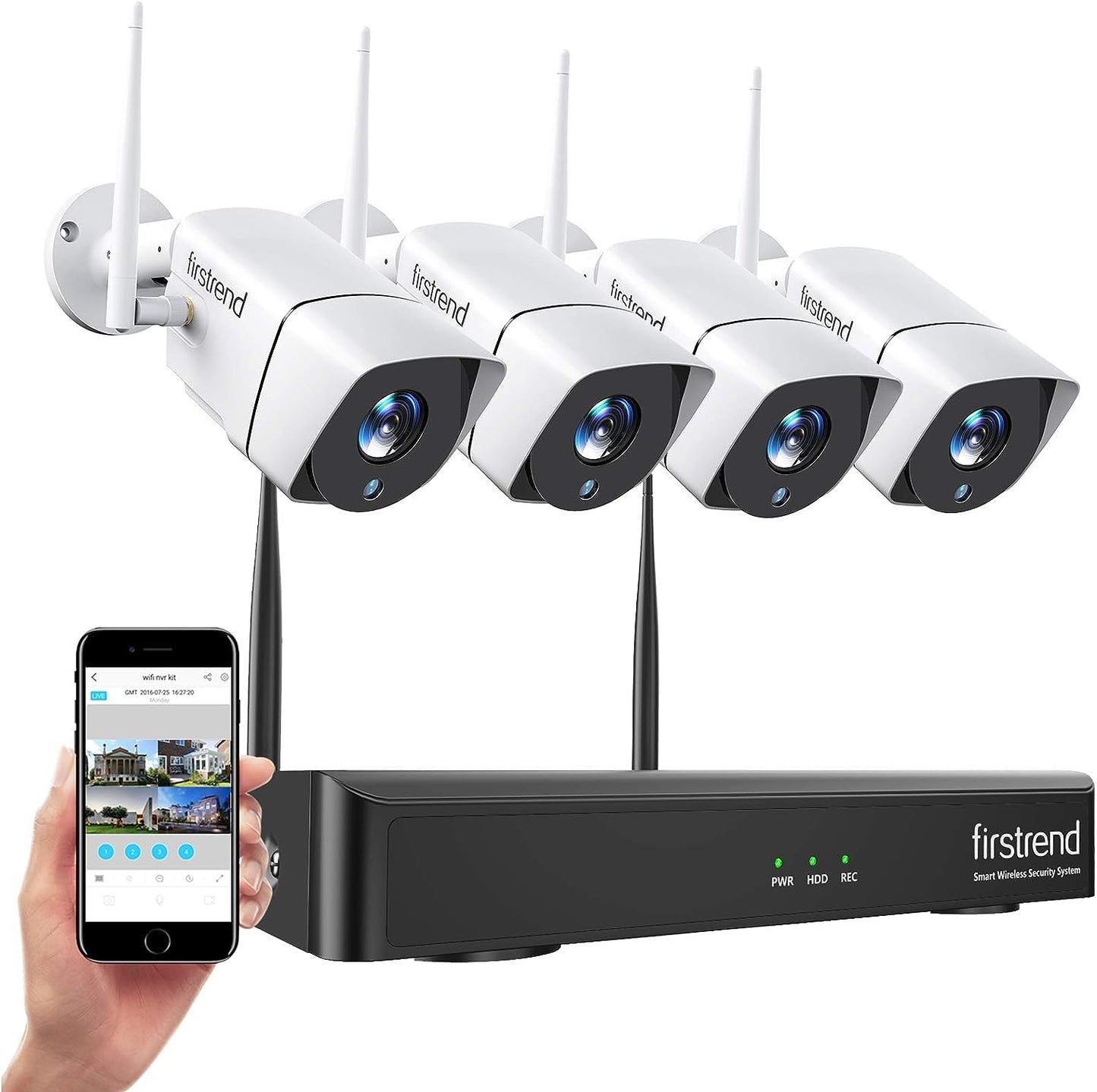 Wireless Security Camera System, Firstrend 8CH 1080P Wireless NVR System with 4 pcs 1.3MP IP Security Camera with 65 ft Night Vision and Easy Remote