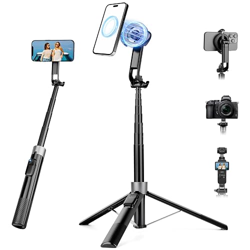 70" Magnetic Phone Tripod, Selfie Stick Tripod for iPhone MagSafe & Camera with Rechargeable Remote & 2 in 1 Magnetic Holder, 360° Rotatable Portable