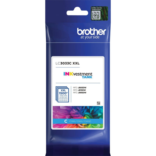 Brother Genuine LC3033C, Single Pack Super High-Yield Cyan INKvestment Tank Ink Cartridge, Page Yield Up to 1,500 Pages, LC3033, Amazon Dash
