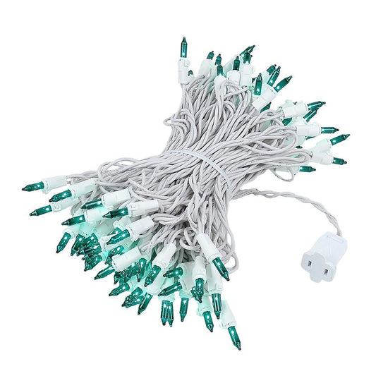 Novelty Lights 50 Feet 100 Bulb Incandescent Mini Light String, Green with 6-Inch Spacing on White Wire, UL Listed Commercial Grade Indoor/Outdoor
