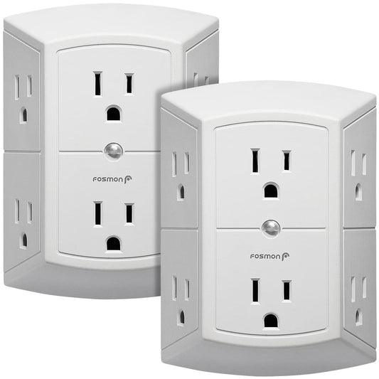 Fosmon 6-Outlet Wall Plug, Six Plug Outlet Adapter, Multiple 6 Way Wall Plug Extender for Travel, Cruise, Dorm, Home and Office, 15A 125V 1875W, 3