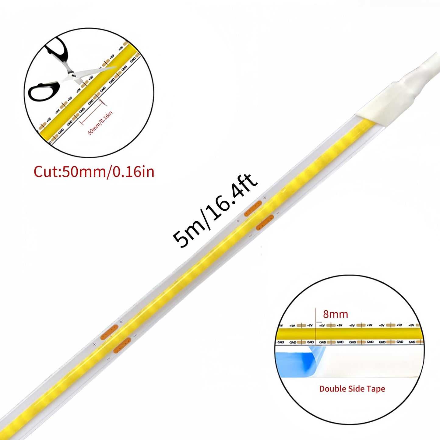 Clearhill 12V DC COB LED Strip Lights with Remote Dimmable Switch (No Power Supply),16.4FT/5M,Natural White 4000K,320LEDs/M,8mm Width,Not Waterproof