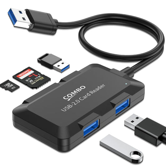 5 in 1 USB Hub with SD/TF Card Reader, USB Extender with 3 USB-A Ports for Laptop, PC, Desktop, Mouse, Keyboard, Projector and More(Black/3.3FT Cable)