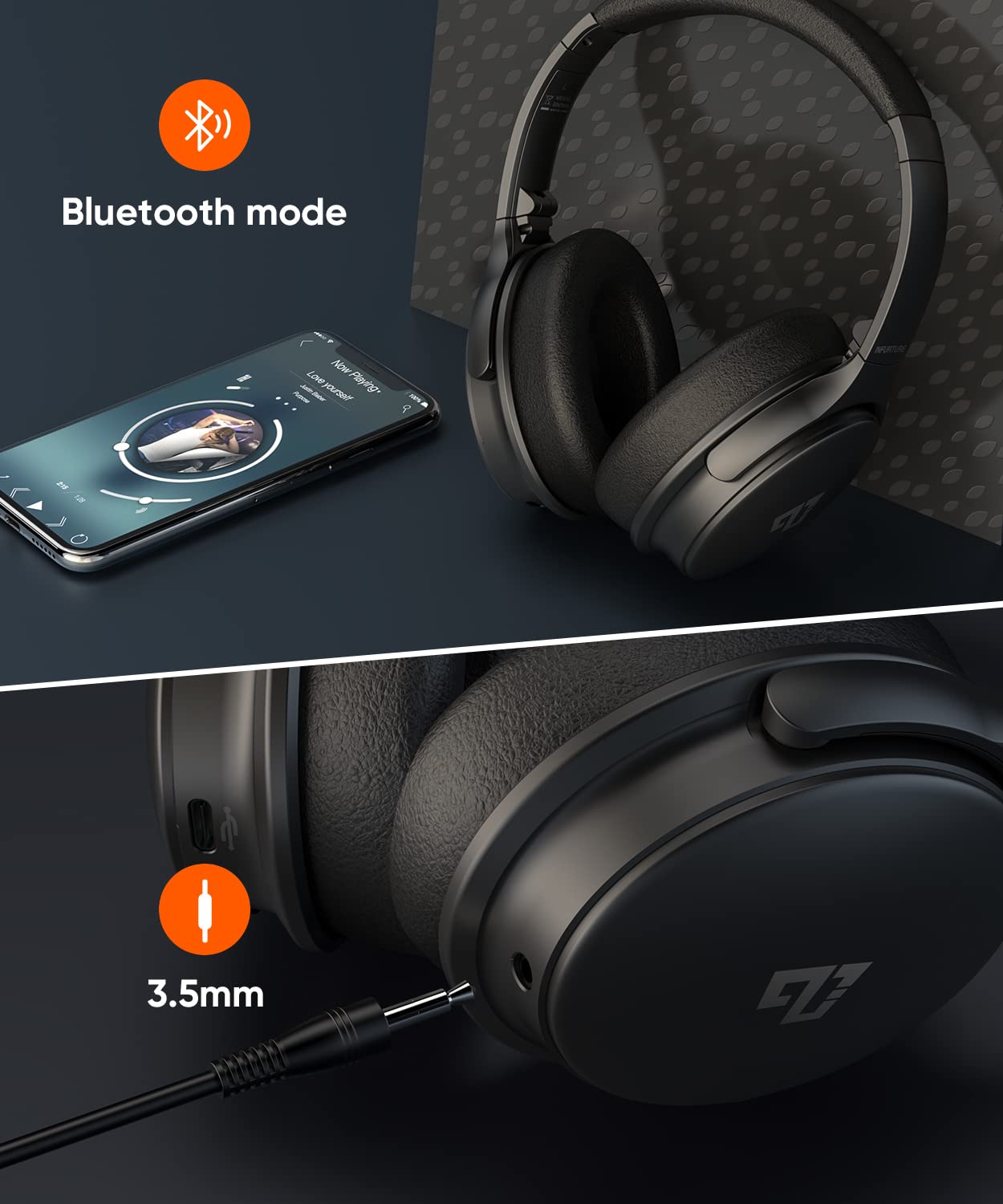 INFURTURE Over Ear Headphones Active Noise Cancelling Headphones, H1 Wireless Bluetooth Headset, Deep Bass Headset, Low Latency, 90H Playtime…