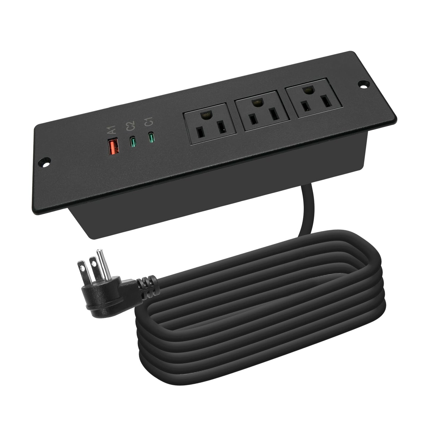 Recessed Power Strip USB C 65W,Flush Mount Desk Power Outlet 3 Outlets 3 USB (PD 65W& QC60W,) 6.56ft Heavy Duty Power Cord with Flat Plug Fast Charge
