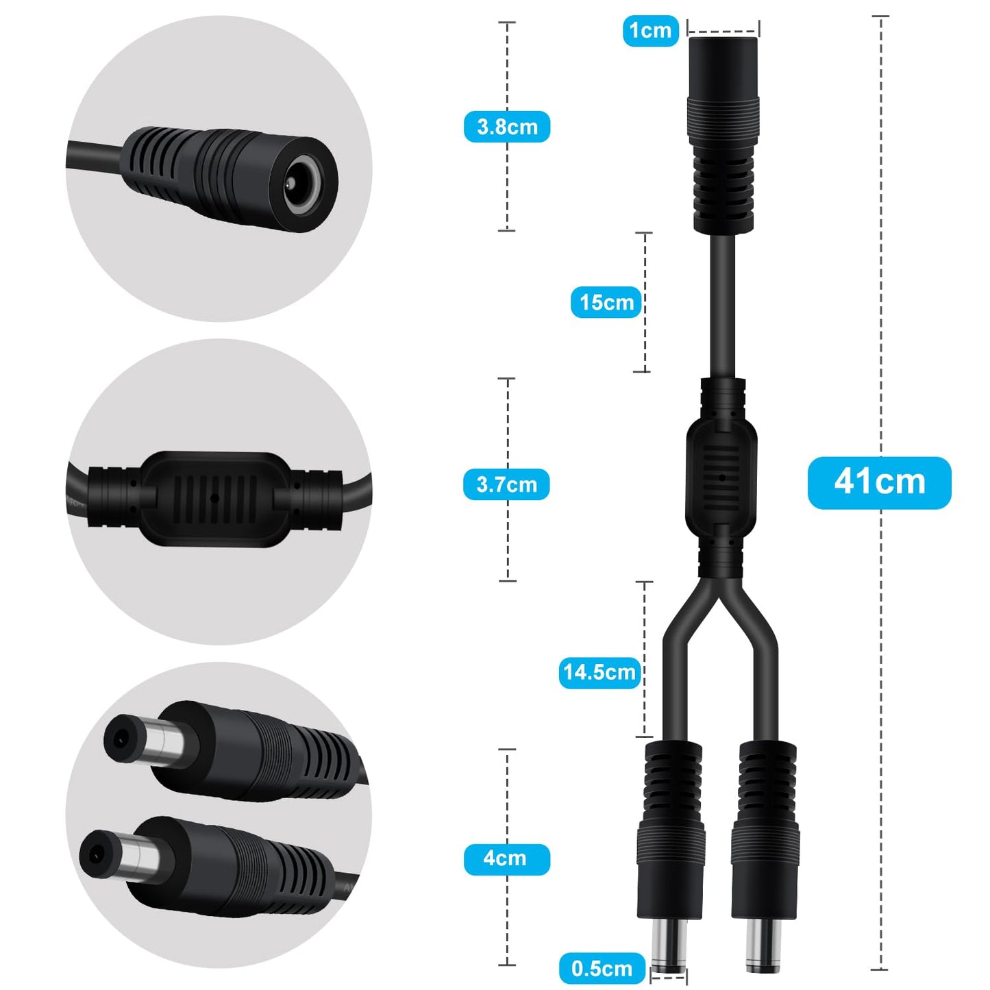 YINGAYOU DC Splitter Cable 5.5 x 2.1mm DC 2 Way Splitter 5V 6V 9V 12V 24V 3A, for Security Cameras, DVR, Router, Printer, LED Strip (1 Female 2 Male