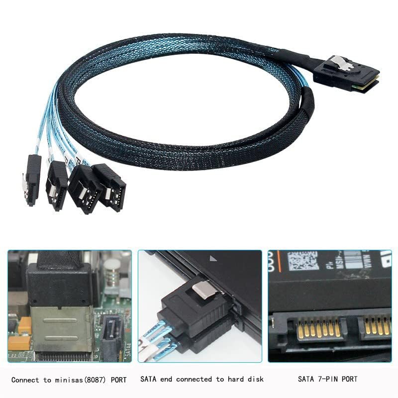WLGQ Array Disk Cable Mini SAS 36Pin (SFF-8087) to 4 SATA 7Pin Cable, Mini SAS Host/Controller to 4 SATA Target/Backplane, 1M(3.3FT)
