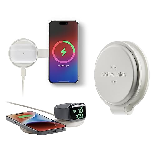 Native Union Voyage 2-in-1 Magnetic Wireless Charger - Foldable Travel Charging Station for iPhone Air, 17, AirPod, Apple Watch & More - Qi2 Certified