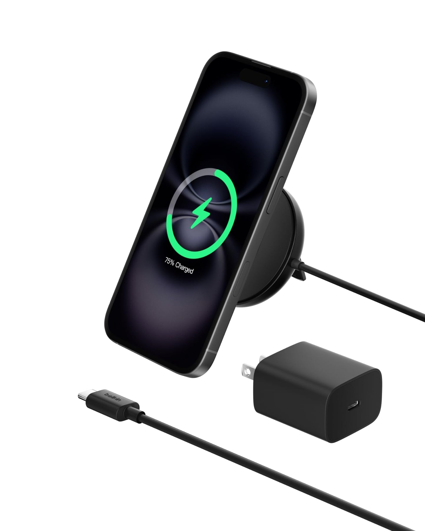 Belkin Magnetic Wireless Charging Pad Qi2 15W w/Kickstand - MagSafe-Compatible Qi2-Certified Wireless Charger for iPhone 17, Samsung Galaxy S25