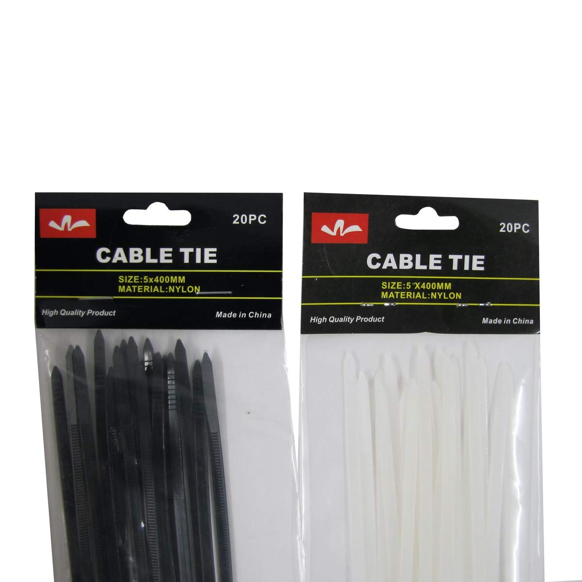 Treasure Gurus 40pc 16" Long Heavy Duty Nylon Black White Zip Tie Set Large Locking Plastic Cable Wire Strap