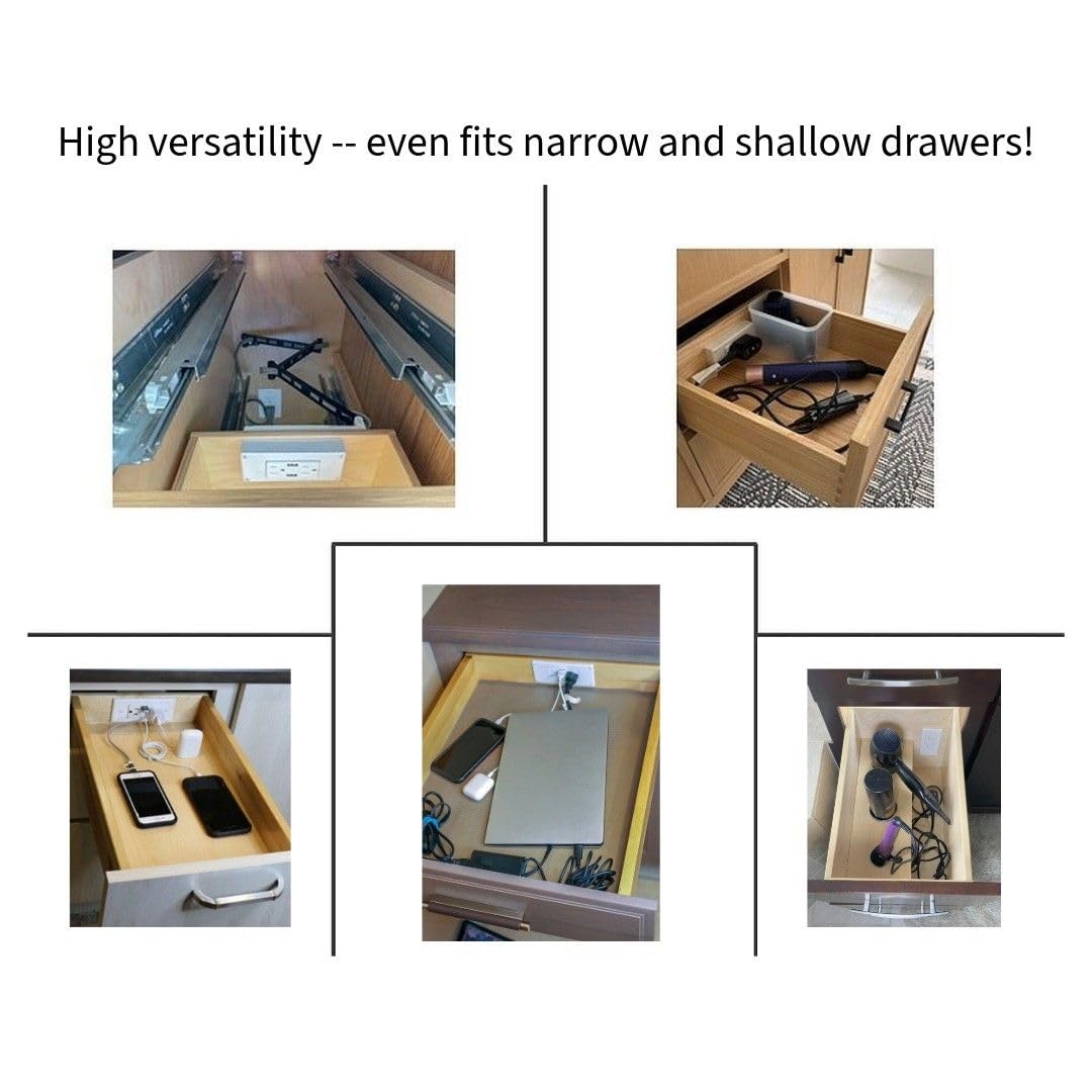 My Tidy Space Low Profile in Drawer Docking Station Outlet (2) USB-A (2) 15 Amp