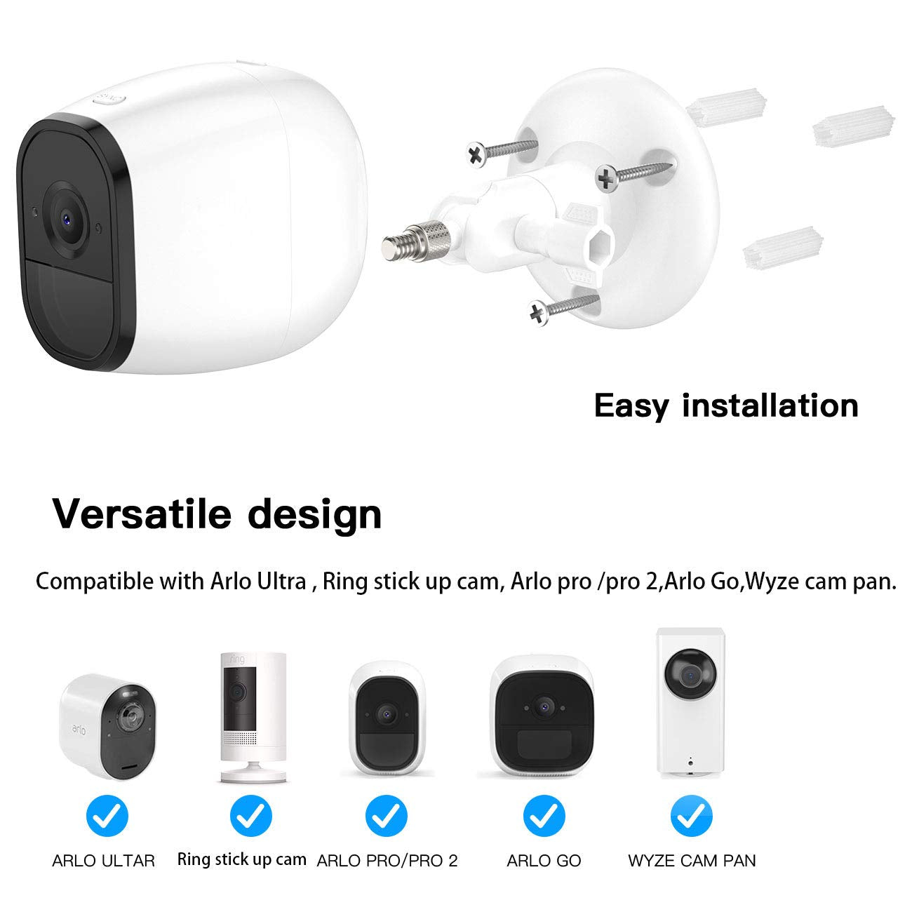 HOLACA Security Wall Mount- Compatible with eufyCam 2C 2C Pro E and 2, Wyze Cam Outdoor, Arlo Pro 4 Pro 3 Pro 2, Arlo Ultra Ultra 2,Ring Stick Up Cam