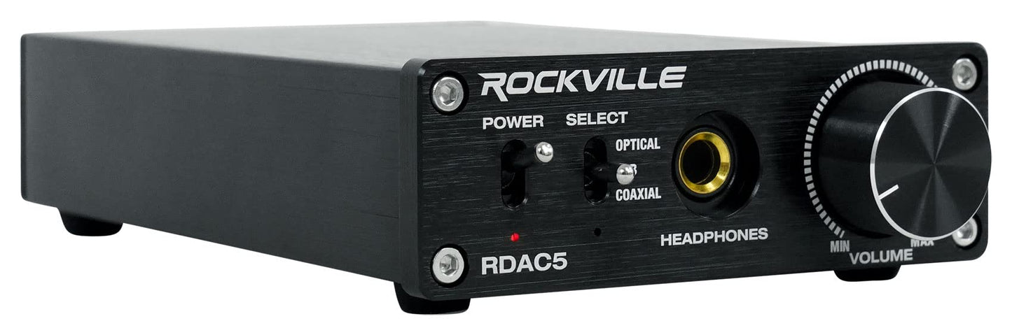 Rockville RDAC5B DAC Digital to Analog Converter, USB/Optical/Coax/RCA, 24-Bit Support, Up to 192kHz Input, Headphone Amp, for Home Audio and Gaming