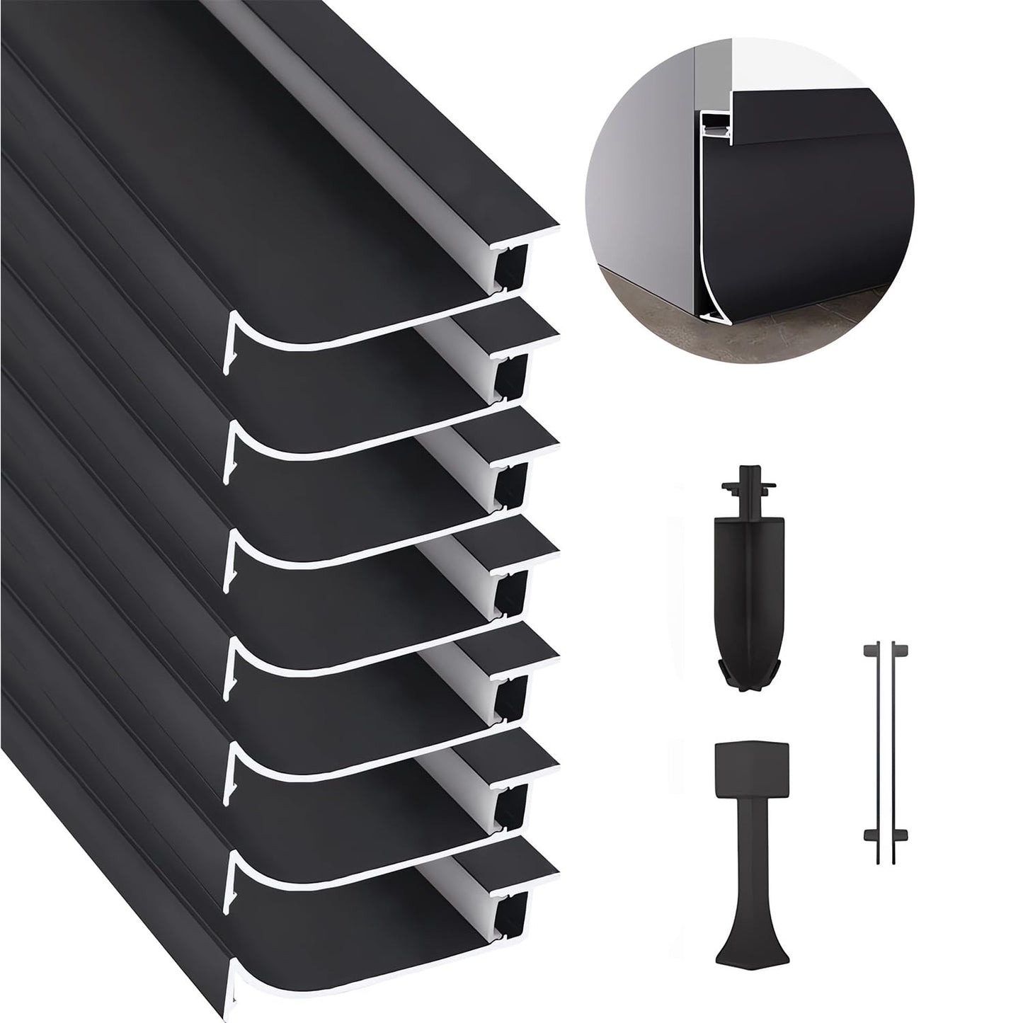 JARBIH 7Packs 1m LED Aluminum Skirting Board, H 65mm LED Skirting Line Strip Light Aluminum Channel Profile Baseboard Light with Milky Cover