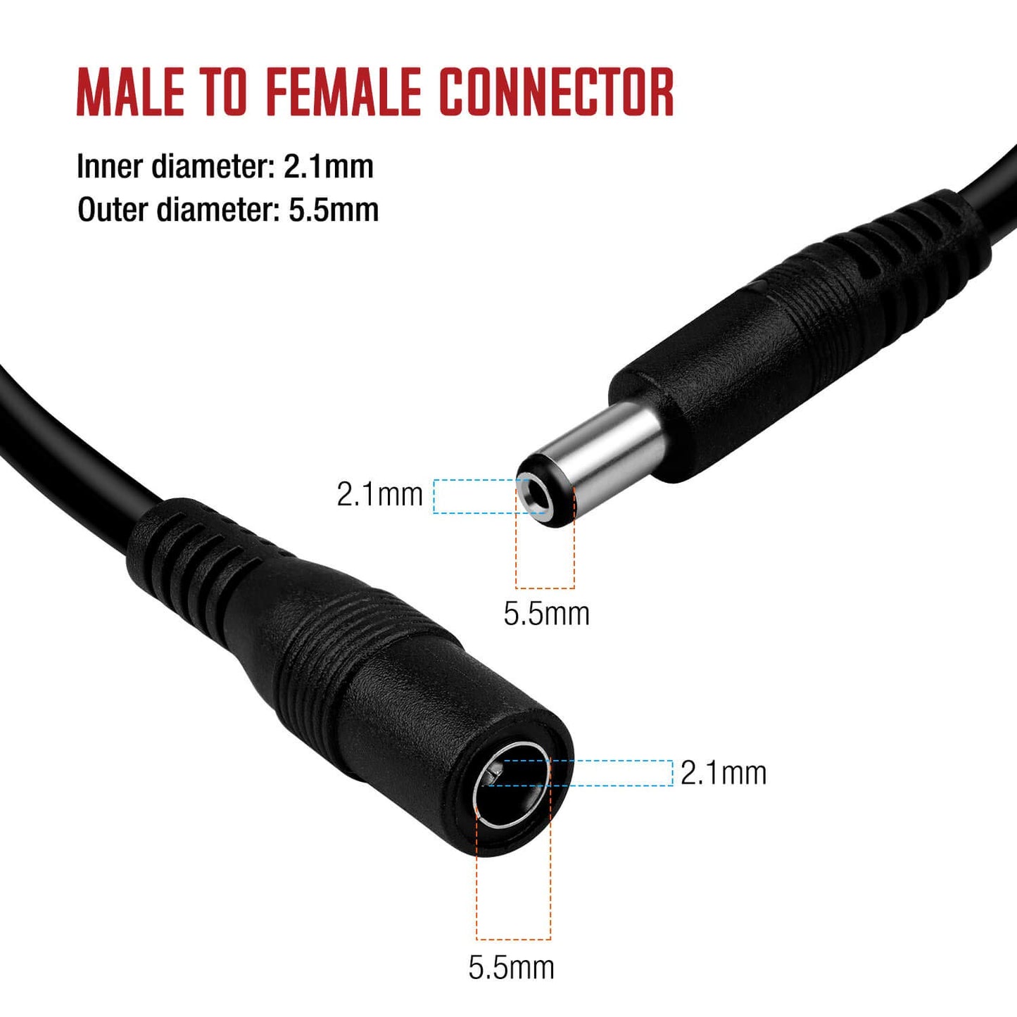 Tendelux 30ft DC 12V Power Extension Cable, 5V to 24V DC/AC Extension Cord for CCTV Security Camera, IR Illuminator & More