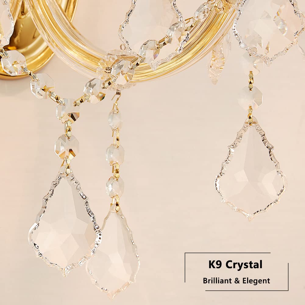 TMAFON Crystal Wall Lights, Modern Sconce - Brilliant 2 Lights Maria Theresa Wall Lamp Light Fixtures, Gold Wall Mounted Lamp for Bedroom, Living