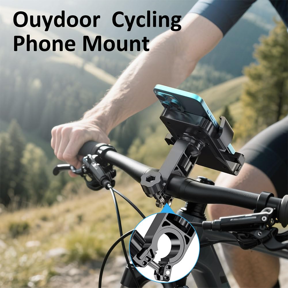 Prjrsme Bike Phone Holder, Handlebar Phone Mount for Bike and Motorcycle, Electric Scooter Mountain Bike, Adjustable Cell Phone Holder,Secure Holder