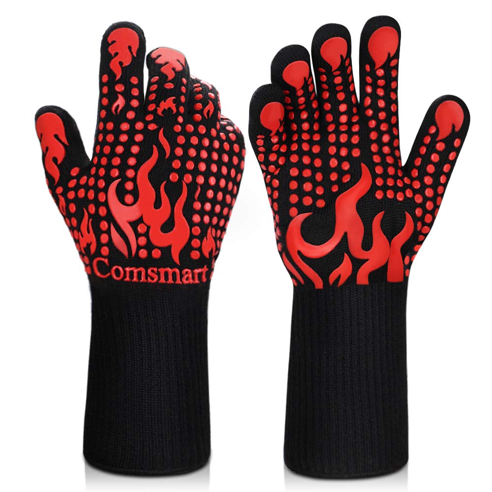 Comsmart BBQ Gloves – 1472°F Heat Resistant, Silicone Non-Slip Oven & Grill Gloves for Barbecue, Cooking, Baking, Cutting