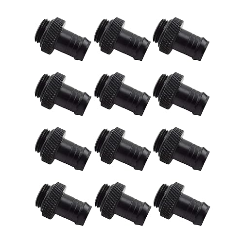 dracaena.io 12 Pack of G1/4" thread to 3/8" Barb Fitting for Soft Tubing, PC Water Cooling System Soft Tube Connectors, Black