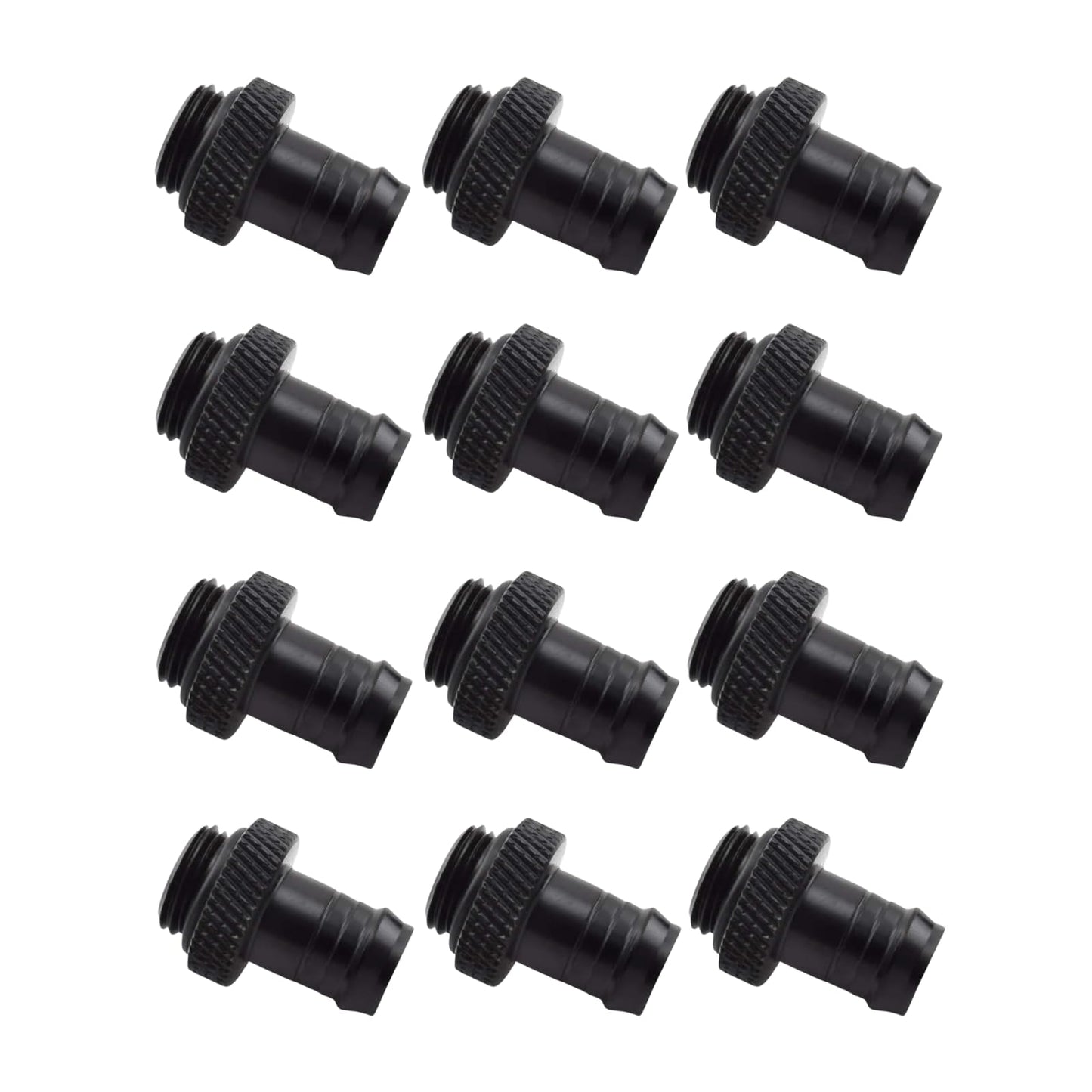 dracaena.io 12 Pack of G1/4" thread to 3/8" Barb Fitting for Soft Tubing, PC Water Cooling System Soft Tube Connectors, Black