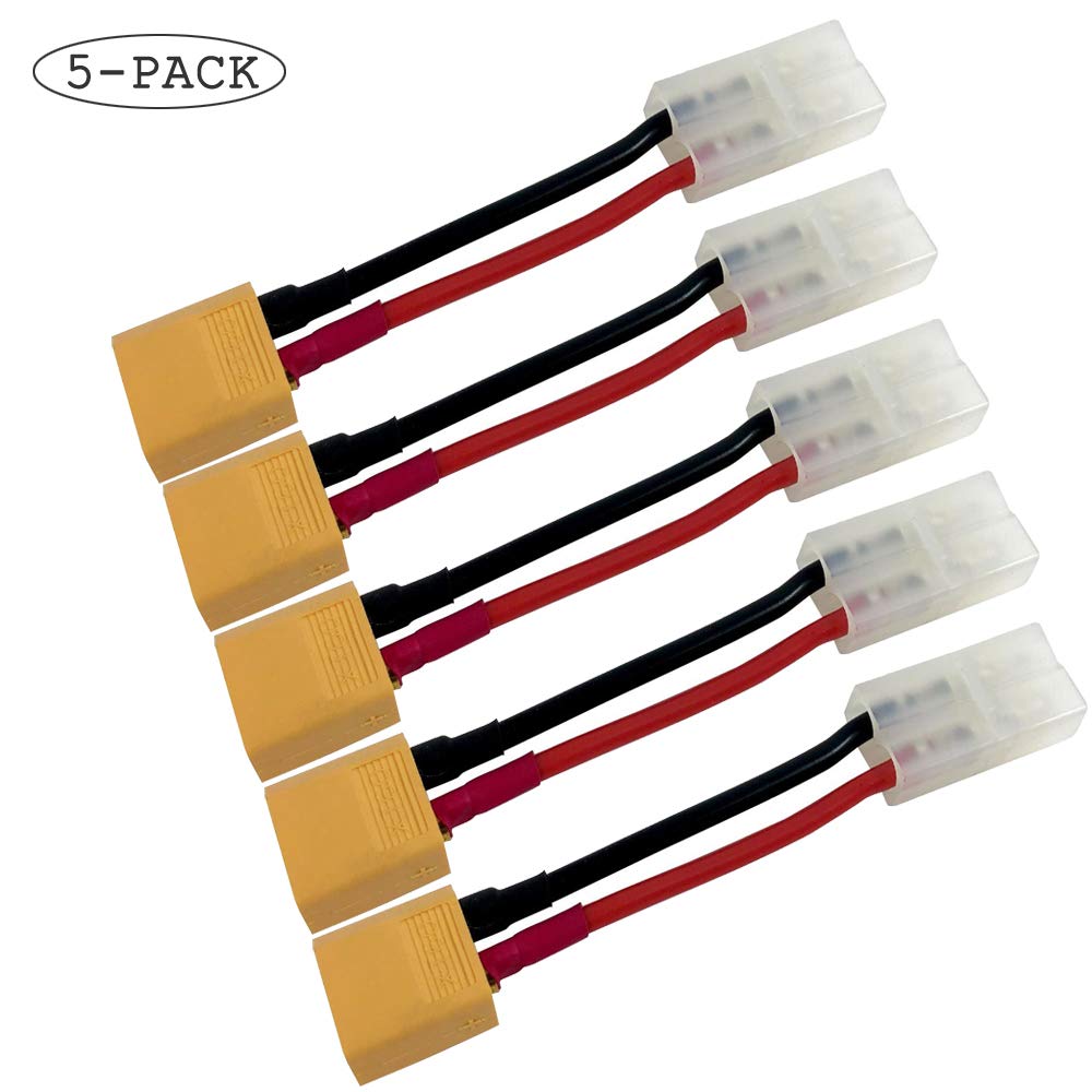 Yiqigou 5-Pack XT60 Plug Male Connector to BigStyleTamiya Plug Female Connector Wired Adapter with 3.93inch 14AWG Silicone Wire