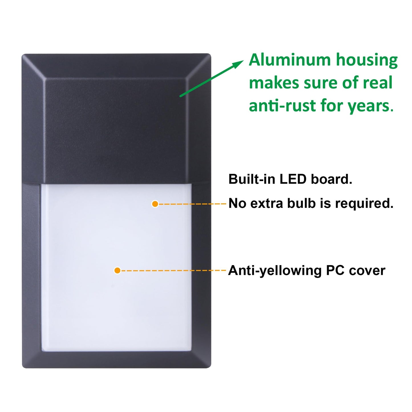 LIT-PaTH Outdoor LED Wall Lantern, Wall Sconce as Porch Lighting Fixture, 12W 1000 Lumens, Aluminum Housing Plus PC, 5000K Black Finish, 2-Pack