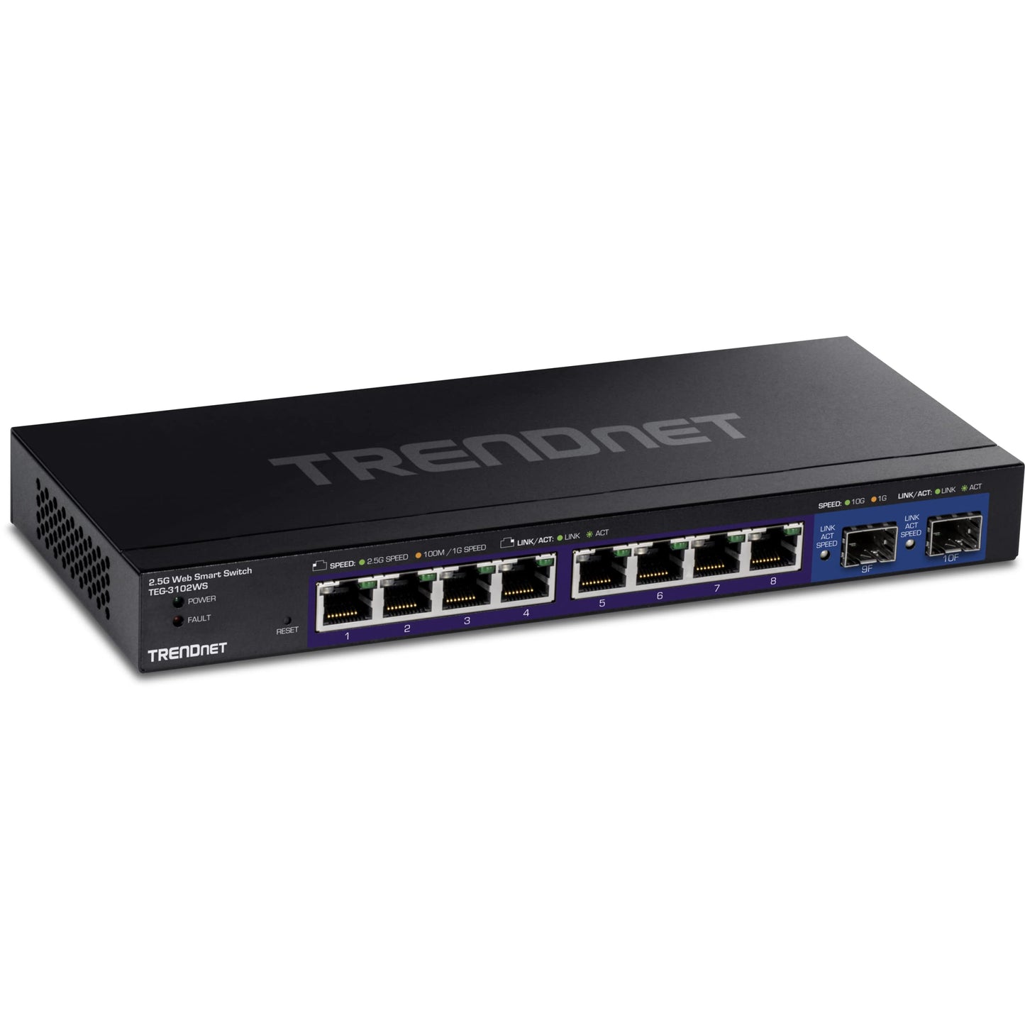 TRENDnet 10-Port Multi-Gig Web Smart Switch, TEG-3102WS, 8 x 2.5GBASE-T Ports, 2 x 10G SFP+ Slots, Ethernet Splitter, Metal Housing, NDAA & TAA