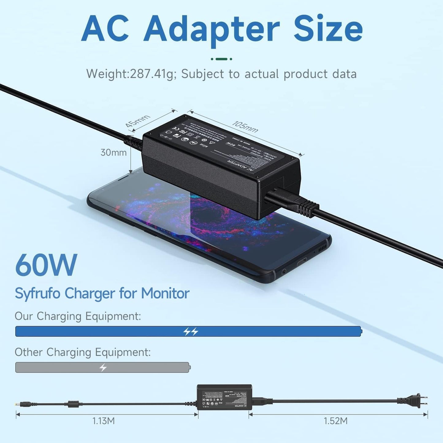 12V 5A Power Cord Compatible with Sceptre Monitor, AC Adapter for EC Series 35" 32" 30" 27" 24" 22" 20" 19" 15", E248W E225W E205W E275W Monitor…