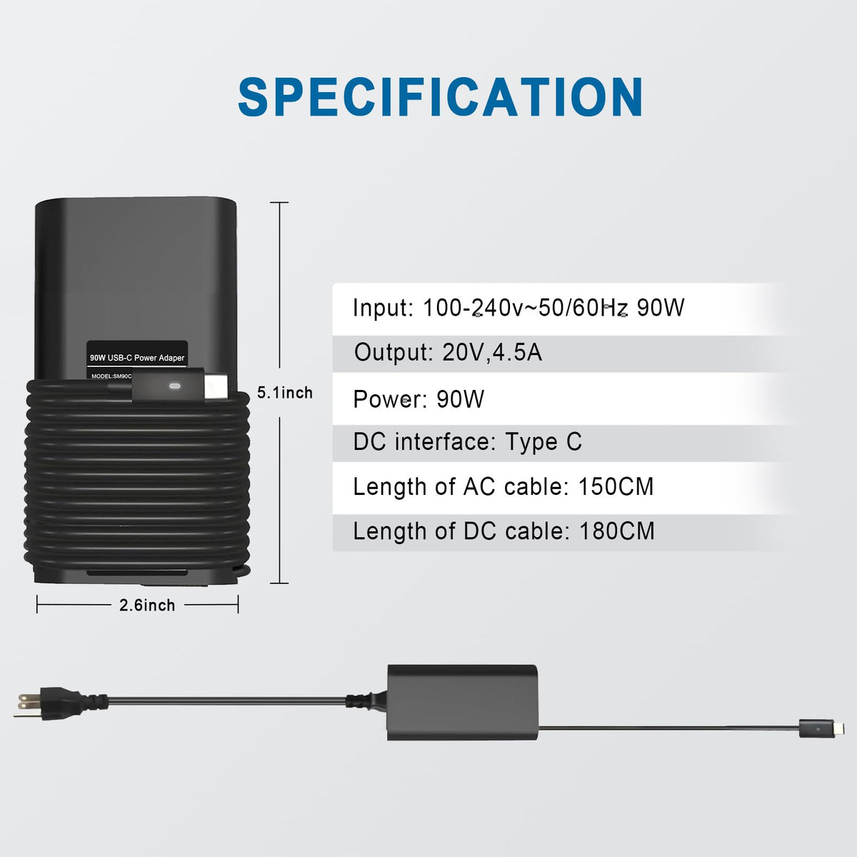 DJW 90W USB C Laptop Charger Replacement for Dell XPS 13 15 9500 17 9700 Latitude 3400 3500 5289 5300 Latitude 7420 7320 7390 2in1 Precision 3540 3470