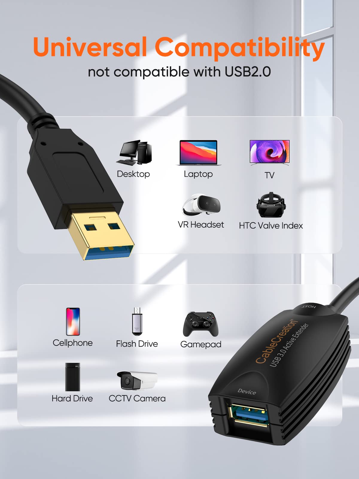 CableCreation Active USB 3.0 Extension Cable 16.4 FT, USB 3.0 Extender Male to Female Cord with Signal Booster Compatible with Oculus Quest 2, Rift