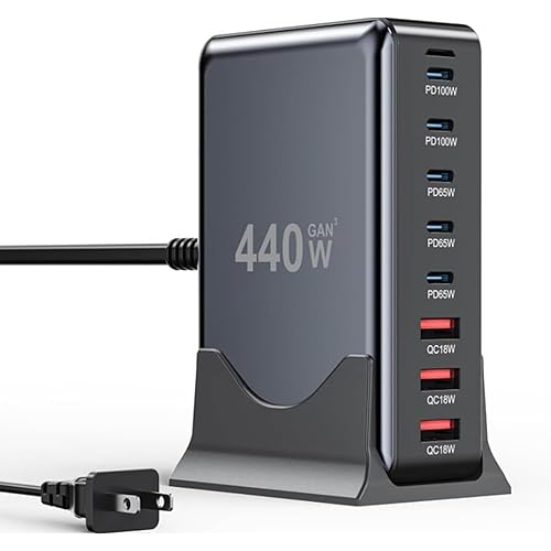 440W USB C Charger Block,8-Port USB C Charging Station GaN IV Travel Essentials Multiple Port Charging Station,65W Laptop Fast Charger Adapter