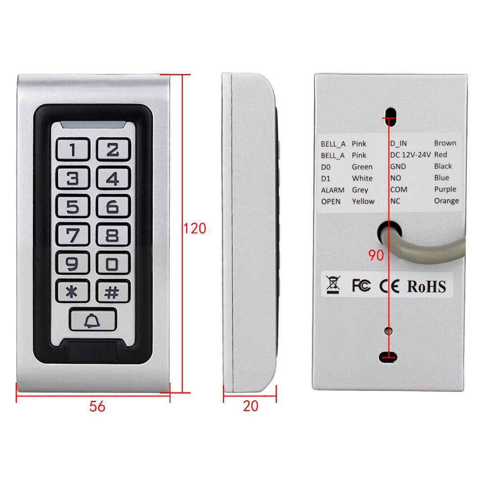 HFeng Door Access Control System Kit IP68 RFID Keypad Waterproof Outdoor + 180KG/320lbs Electromagnetic Electric Magnetic Lock + DC12V 3A Power Supply