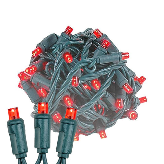 Novelty Lights 25ft 50 LED Red Christmas Lights Outdoor/Indoor, 6" Spacing, Green Wire String Lights for Festive Xmas Lighting, IP55, UL Listed