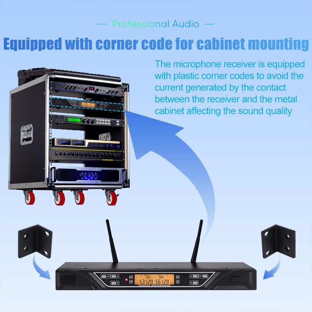 Doslnlya NG-9 UHF Dual Wireless Microphone System with 2 Handheld Dynamic Microphones, Professional Grade Anti-Interference, Two Handed Mic One Touch