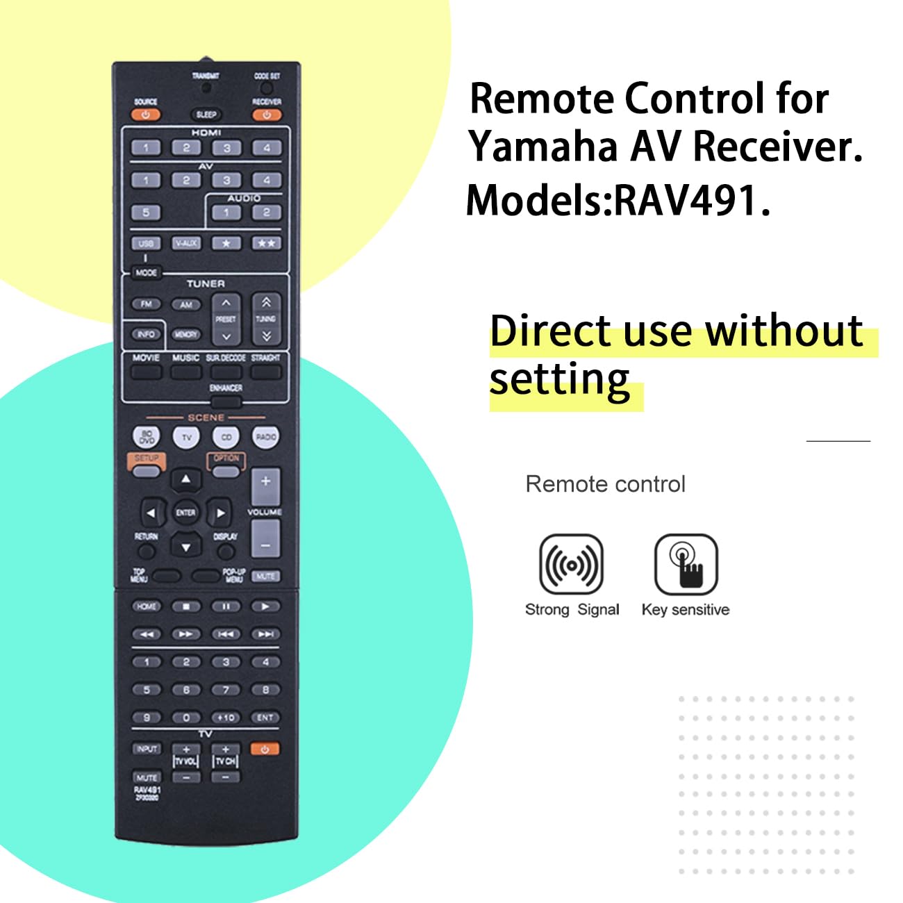 Replacement Remote Control RAV491 ZF30320 Fit for Yamaha YHT-399U HTR-5063 RAV293 RAV331 RAV334 RX-V467 RX-V367 RX-V371 AV A/V Receiver