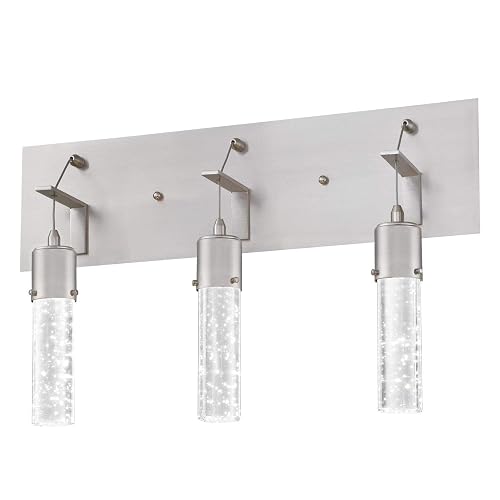 Westinghouse 6372100 Cava Three-Light, 22-Watt LED Indoor Bathroom Vanity Light Fixture, Brushed Nickel Finish with Bubble Glass