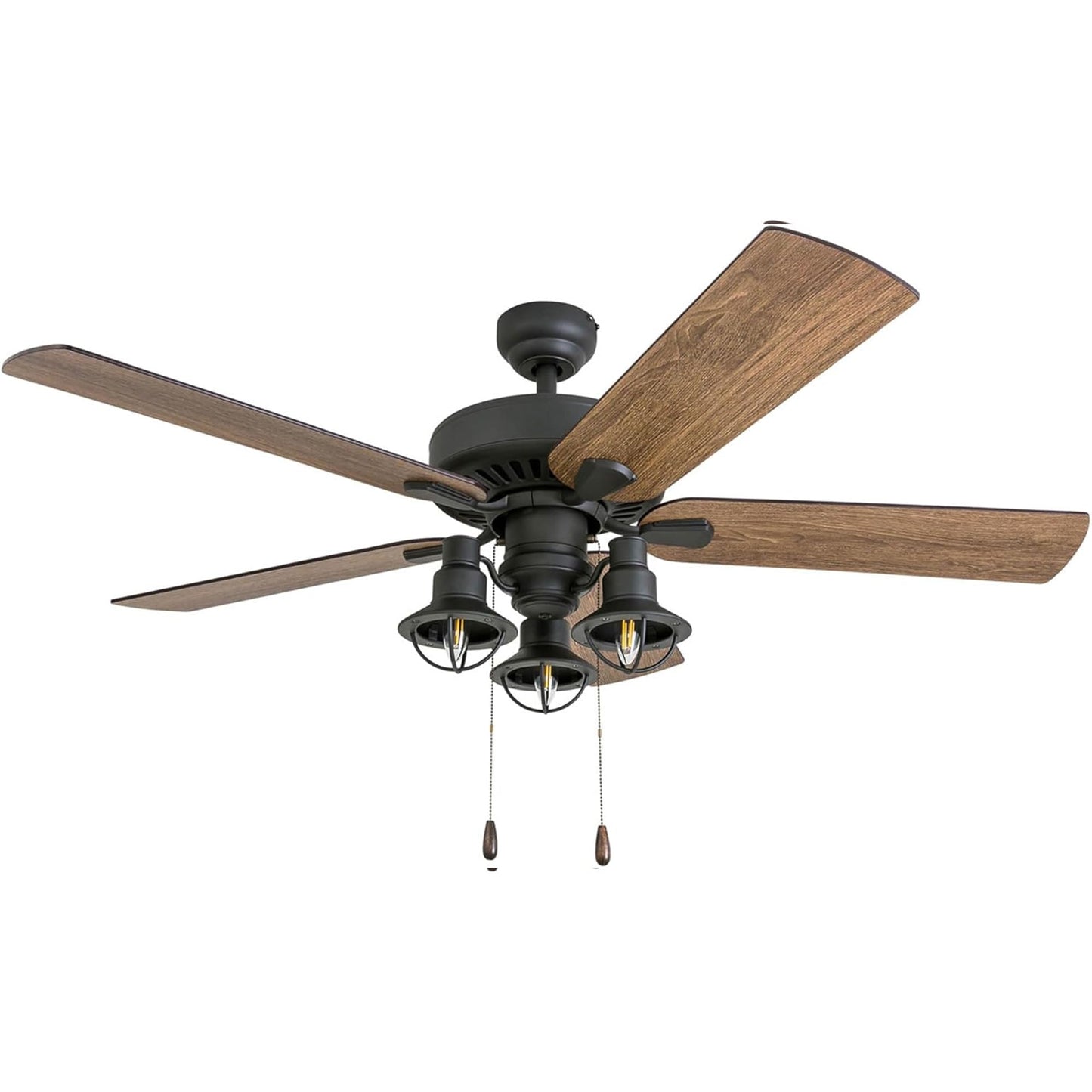 Prominence Home Ennora 52 Inch Ceiling Fan with LED Light, Pull Chain Control, 5 Blades with Reversible Motor and Tri-Mount Options, Bronze