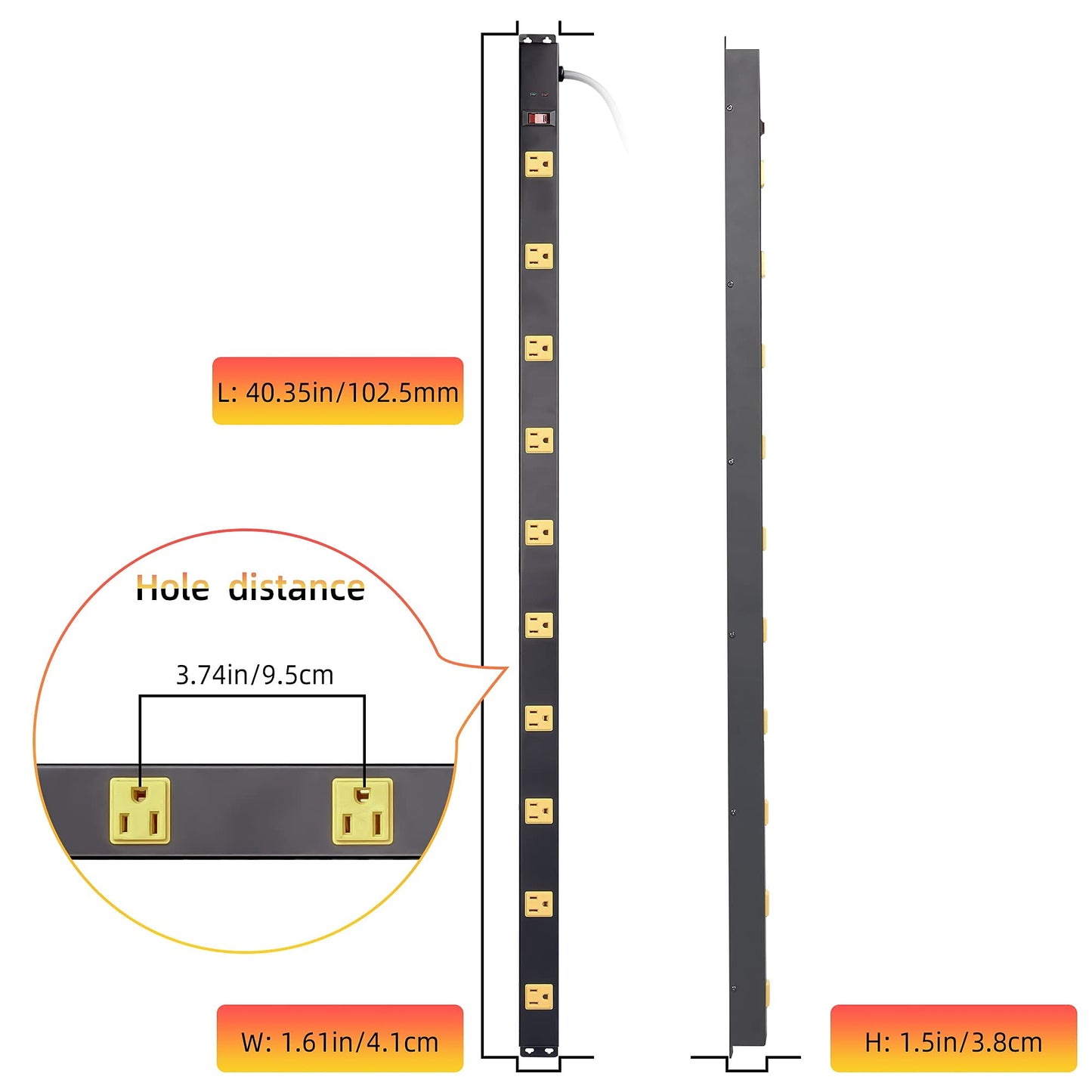 10 Outlet Long Power Strip Surge Protector, Heavy Duty Industrial Metal Power Strip 6 Feet, Wall Mountable, for Work Bench, Shop, Garage, Black (1000