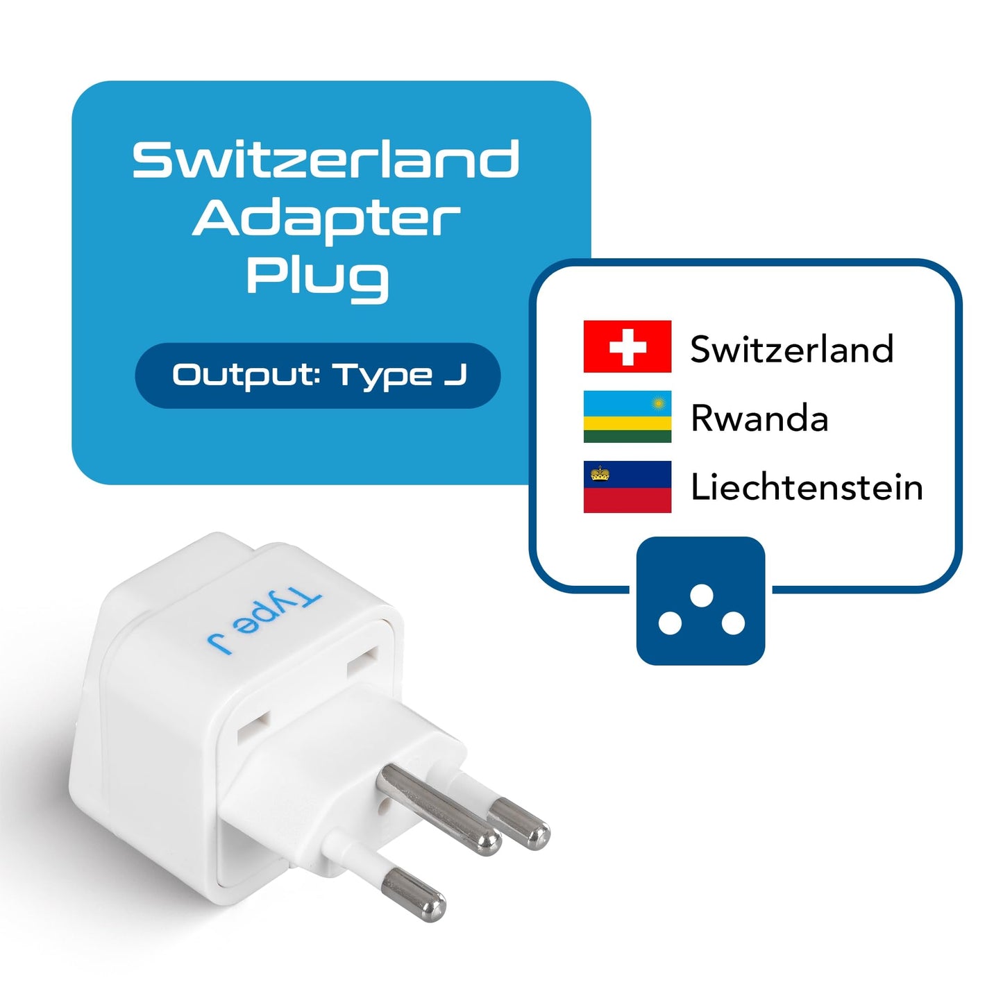 Ceptics Switzerland Travel Plug Adapter (Type J) - 3 Pack [Grounded & Universal] (GP-11A-3PK)