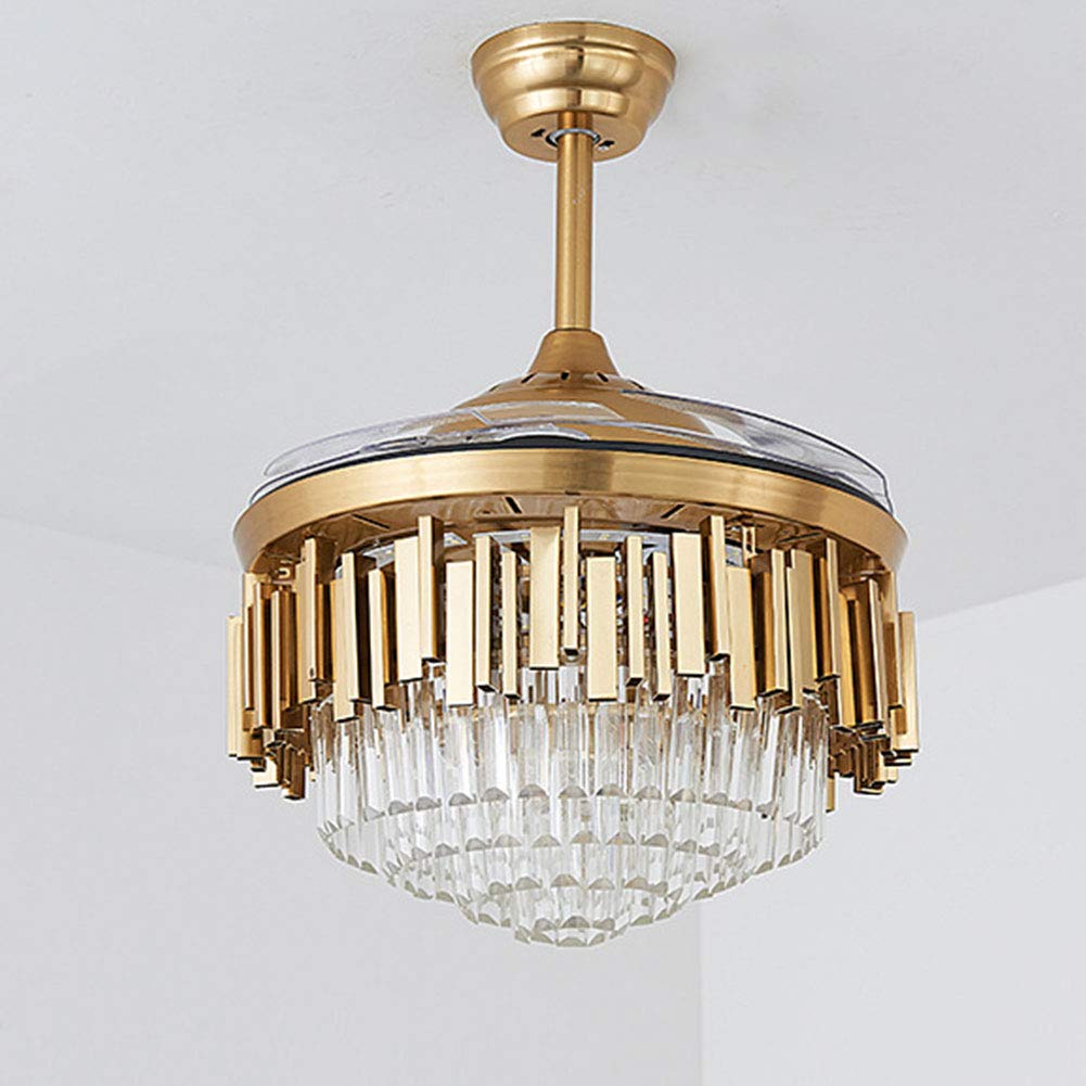 OUKANING 42inch Crystal Chandelier Ceiling Light LED - 4 Acrylic Automatic Retractable Crystal Fan Blade Ceiling Lamp for Living Room/Dining Room/Hall