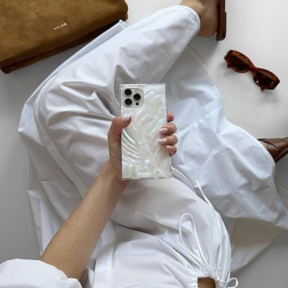 Flaunt Official Square iPhone 15 Pro Max Case - Geo White Mother of Pearl