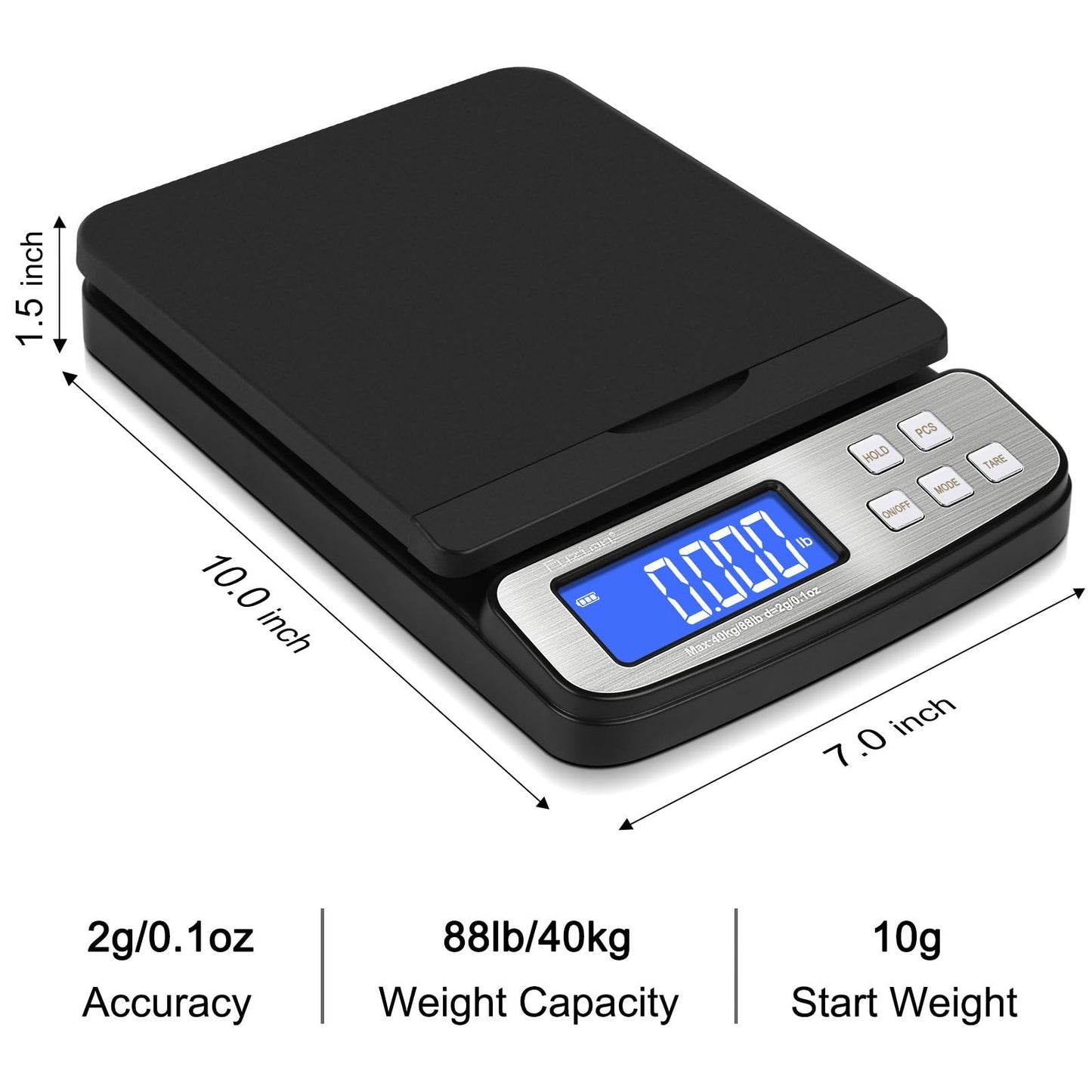 Fuzion Shipping Scale - Digital Postal Scale 88lb x 0.1oz, Flip-up Platform